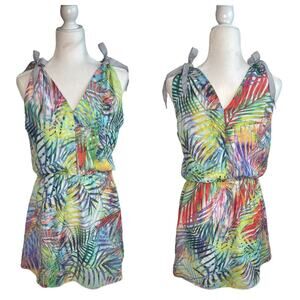Parker Palm Tree Neon Multicolor Sleeveless Mini Dress S